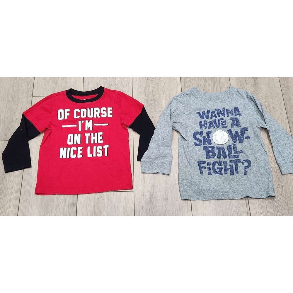 2 Kids Funny Holiday Christmas Winter Graphic Longsleeve‎ Tshirts Size 3T